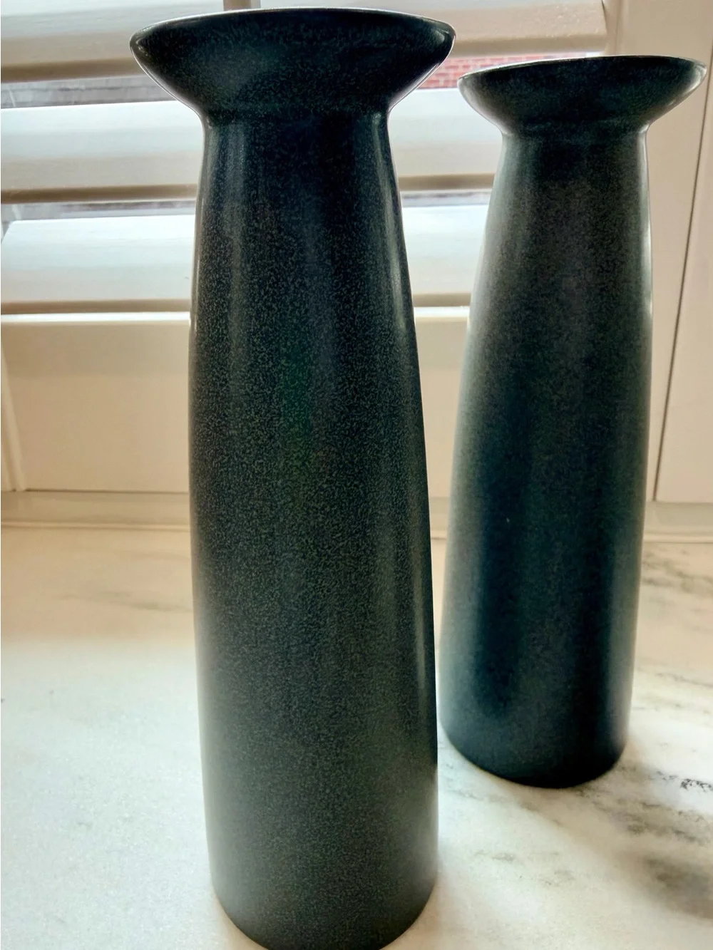 Crate&Barrel Sleek Dark Gray Ceramic Taper Candle Holder Trio